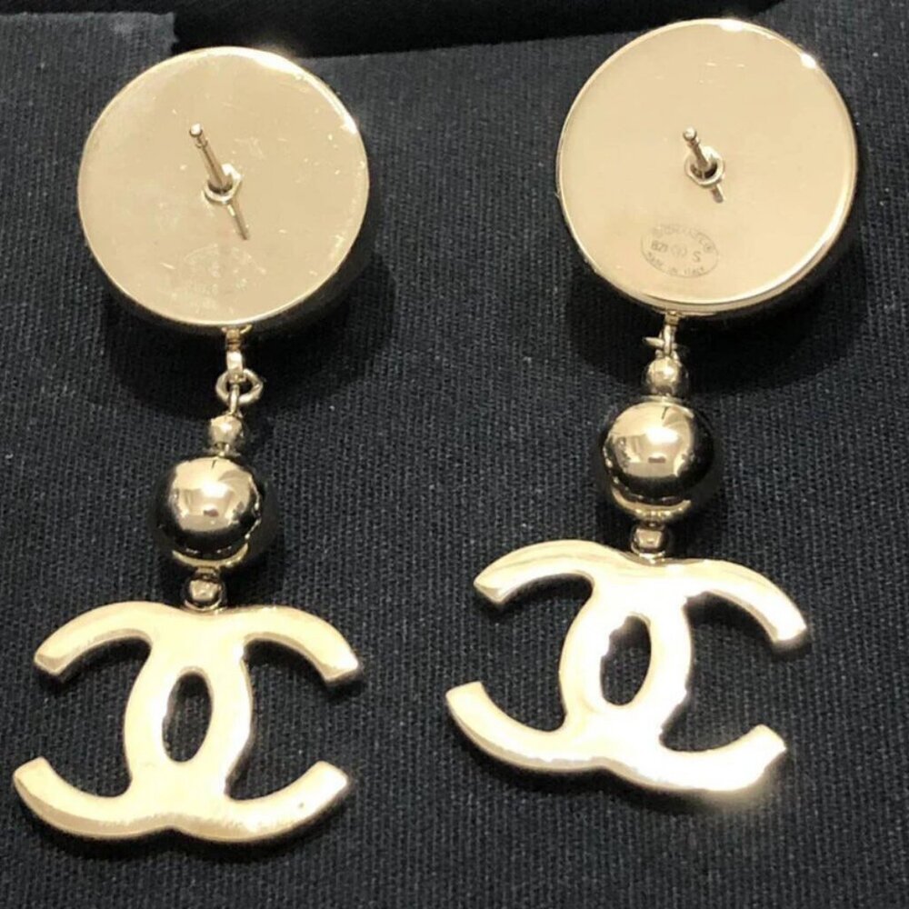 Chanel Cc Logos Ball Drop Dangle Stud Earrings Go… - image 5